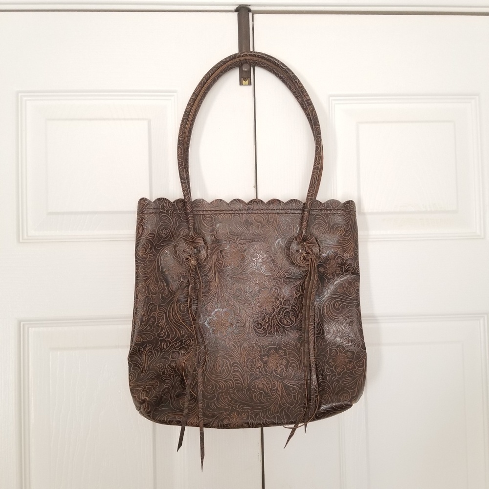 Faux leather embroidered textured shoulder bag